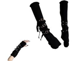 Dailygoods- Vingerloze Handschoenen 38 cm - Punkhandschoenen - Armwarmers - Gothic Kleding - Zacht Gebreid - Comfortabele Pasvorm