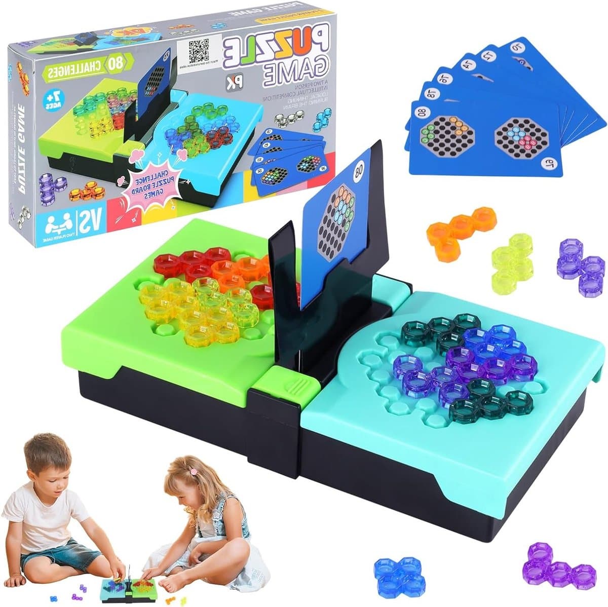 Puzzelspel met 80 Uitdagingen voor 2 Spelers, 2D Logische Spellen voor Kinderen en Volwassenen, Ideaal voor Gezinsbijeenkomsten en Breintraining — afbeelding 1