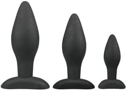 EasyToys - Siliconen Buttplugsetje - 3 Buttplugs - Buttplug - Buttplug Set - Anal Plug - Sex Toys voor Vrouwen en Mannen - Seksspeeltjes - Butt Plug - Zwart — thumbnail 1