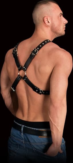 Ouch! Adonis Leren Halter Harnas voor Torso in Kruis Vorm Mannelijke Uitstraling - Zwart — thumbnail 5
