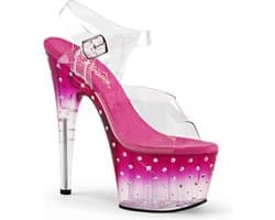 Pleaser - STARDUST-708T Sandaal met enkelband, Paaldans schoenen - Paaldans schoenen - 36 Shoes - Roze/Transparant