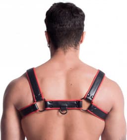 665 Vegan - Bulldog Harnas - PU Leer - Zwart/Rood - Maat 2XL — thumbnail 3