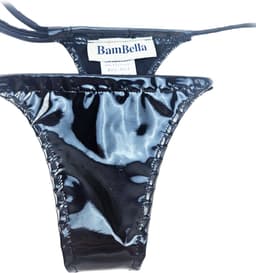 BamBella ® - Bikini string Datex Zwart (Mix Latex en stof) - Onesize - Super sexy dames ondergoed lingerie kleding zwart erotische zwem kleding — thumbnail 4