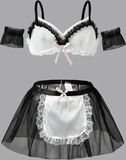 LekkerStout Dienstmeisje Kostuum - Beha, Mesh Rokje & Mouwboorden - Sexy Lingerie | M | ( LS050 ) — thumbnail 1