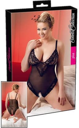 Cottelli Plus Size – Sexy Body met Open Kruis en Kanten Motieven Langs Randen voor Speciale Dates – Maat 3XL – Zwart — thumbnail 4