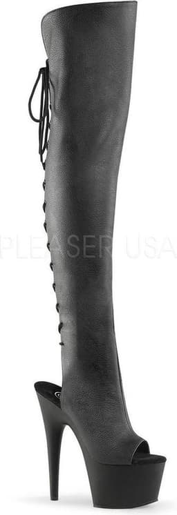 Adore-3019 plateau peeptoe overknee laars met open hiel en stiletto hak mat zwart - (EU 38 = US 8) - Pleaser — thumbnail 1
