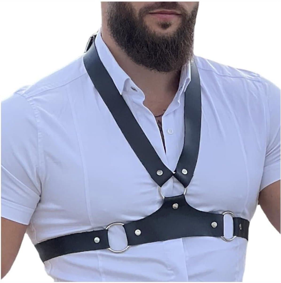 Heren Borst Harnas - Bandjes Riemen - Feest Outfit - Verstelbare Gespen - One Size - Zwart — afbeelding 1