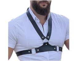 Heren Borst Harnas - Bandjes Riemen - Feest Outfit - Verstelbare Gespen - One Size - Zwart