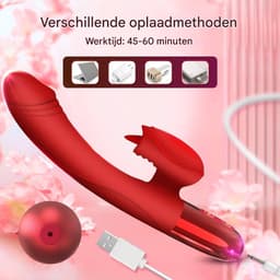 Vitdipy - Vibrator - Stotende Rabbit Vibrator - Verwarmbaar - Pulsing Clitoris en G-spot Stimulator - Vibrators voor Vrouwen Realistisch - Sex Toys voor Koppels - Rood — thumbnail 5