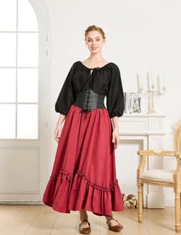 Victoriaanse Katoenen Blouse met Kant en Veter Detail voor Middeleeuwse en Boho Stijl — thumbnail 4