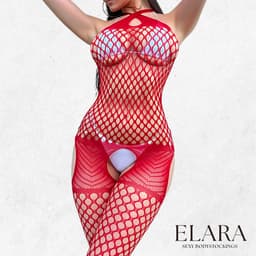 Elara - Elanissa - Bodystocking Erotische Lingerie met Open Kruis - Catsuit - S t/m XL - Sexy Dames Lingerie - Rood — thumbnail 5