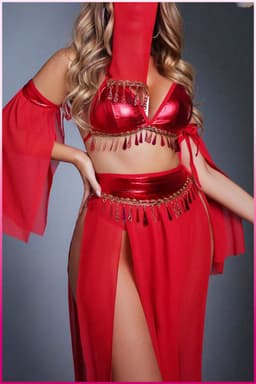 Purple-Daisy Fantasie buikdanseres kostuum voor vrouwen Sexy fantasie kostuum en sexy nachtjapon voor vrouwen 5 deliğe PDS0048-R - Maat L/XL - ROOD — thumbnail 3