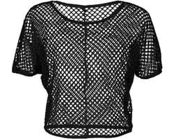 Vrouwen Casual Sexy 80s Kostuums met Visnet en Neon Crop Tops