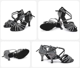 Dames Latijnse Dansschoenen met Strass Stenen - Zwart Ballroom Salsa Tango - Keuze uit 5 of 7 cm Hak — thumbnail 5