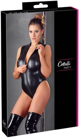 Cottelli Collection – Sexy Body met Verfijnde Wetlook met Korte Mouwen en Dubbele Rits voor Pure Seductie – Maat XL – Zwart — thumbnail 1
