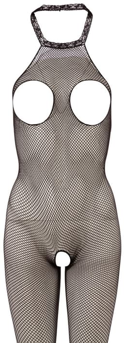 Mandy Mystery Lingerie – Visnet catsuit met open kruis en borsten – One Size - Zwart — thumbnail 4