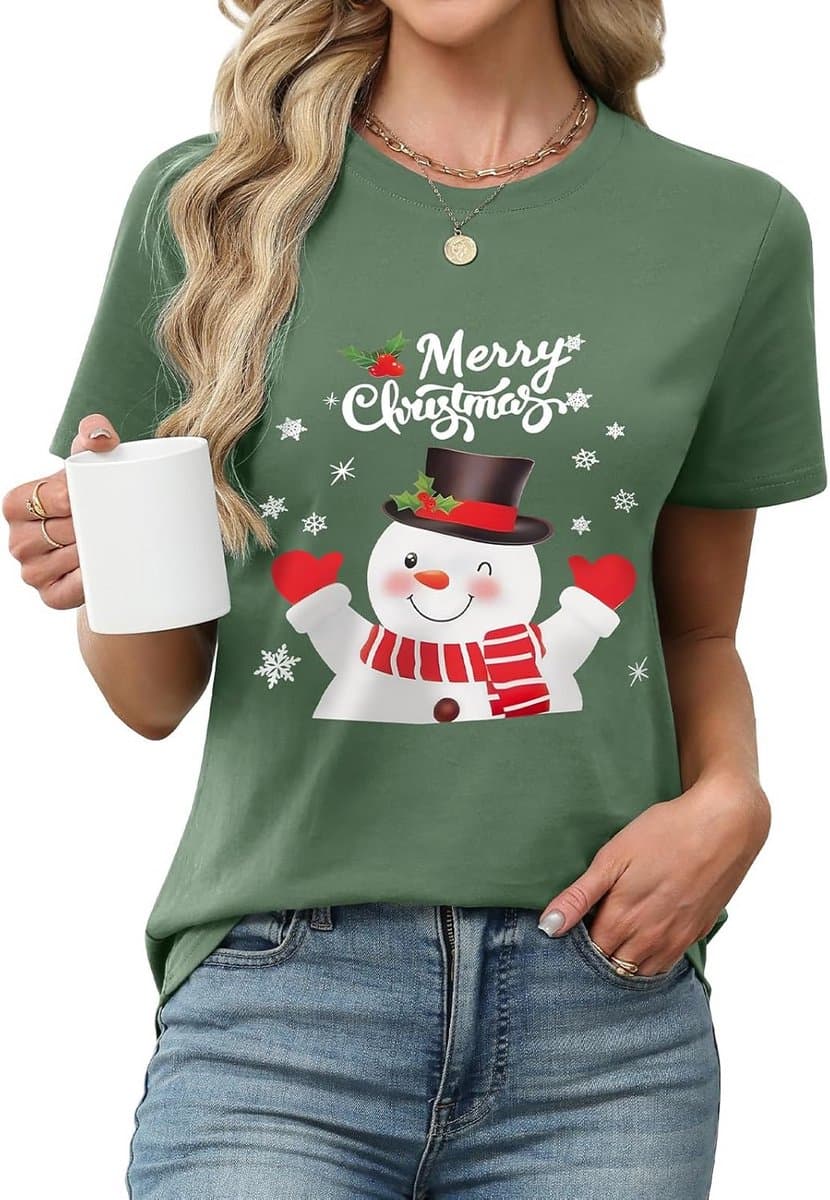 Grappig Kerst T-shirt Dames Katoen Ronde Hals Korte Mouwen Vrije Tijd Shirt — afbeelding 1
