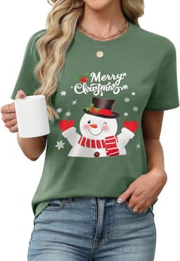 Grappig Kerst T-shirt Dames Katoen Ronde Hals Korte Mouwen Vrije Tijd Shirt — thumbnail 1