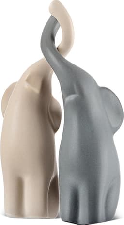 Decoratieve Olifanten Beeldjes Koppels voor Woondecoratie - Beige en Grijs Ornamenten - Set van 2 - Perfecte Cadeau Ideeën voor Valentijnsdag en Verjaardagen — thumbnail 1