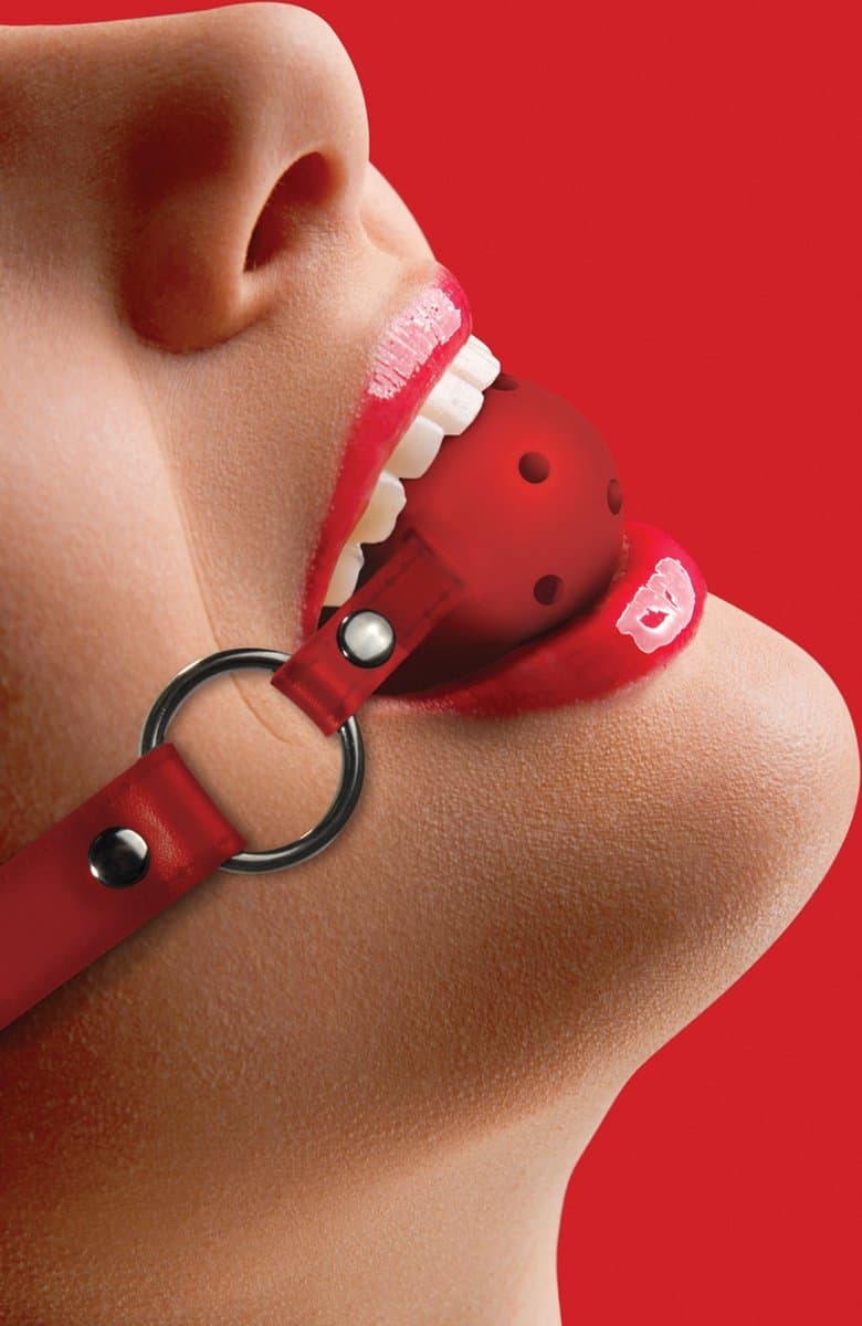 Ouch! Mond Knevel met Geperforeerde Bal en Lederen Band Verstelbaar - Rood — afbeelding 1