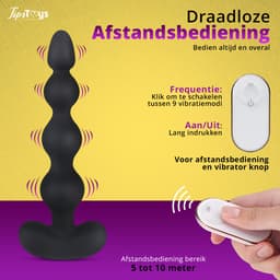 TipsToys® Prostaat Vibrator met Afstandsbediening - Stimulator met Anal Beads - 9 Vibrerende Standen - 2.2-3.6⌀ Anale Buttplug Massager - Prostate Sex Toys voor Mannen, Vrouwen en Koppels - Waterdicht, Vibrerend & Oplaadbaar - Siliconen - Zwart — thumbnail 4