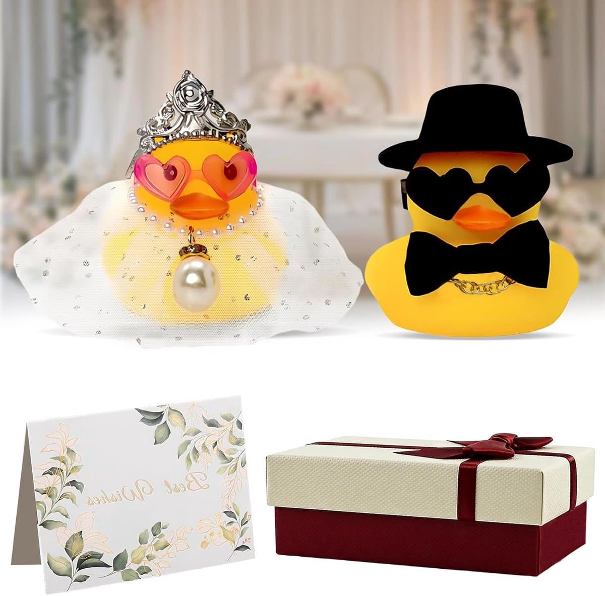 Bruidspaar Figuren - Koppels Cadeau - Bruiloft Decoratie - Compleet met Geschenkdoos - 25 x 15 x 5 cm - Wit — afbeelding 1