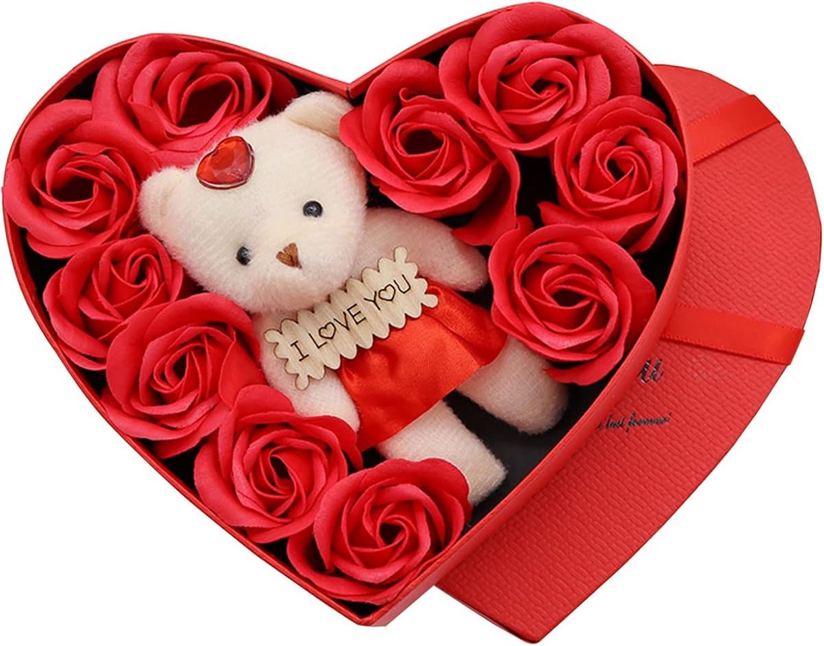 10 Geconserveerde Rozen en Pluchebeer Cadeauset voor Romantische Gelegenheden — afbeelding 1