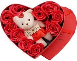 10 Geconserveerde Rozen en Pluchebeer Cadeauset voor Romantische Gelegenheden