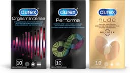 Durex - 30 stuks Condooms - Orgasm Intense 1x10 stuks - Performa 1x10 stuks - Nude No Latex 1x10 stuks - Voordeelverpakking — thumbnail 1