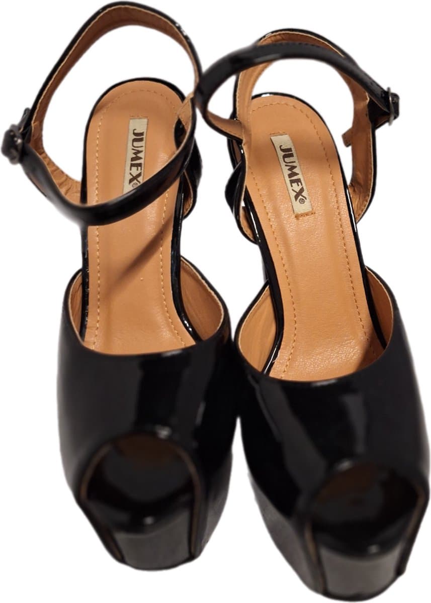 JUMEX-EROTISCHE PUPM -BLACK LAKLEER- HAK 16 CM-ZOOL 6CM-SIZE38 — afbeelding 1