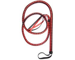 Lange gevlochten single tail - Bull Whip - 190 cm lang - Rood/Zwart