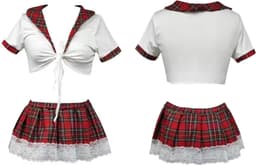 Sexy Schoolmeisje Pakje - 2 Delige Set - Rok, Korte Top met Mouwen - Rollenspel Verkleden - Lingerie - Dames / Vrouwen Ondergoed - Maat S — thumbnail 3