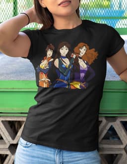 Dames T-shirt Zwart met Retro Kattenogen Cartoon Print | Maat L — thumbnail 2