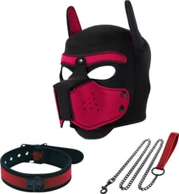 Honden Masker Set - Zwart & Rood - Masker, Halsband en Riem - Puppy Play - BDSM Roleplay & Cosplay - Unisex - Sex Speeltjes Toys - Erotiek - Bondage Masker - OneSize — thumbnail 1