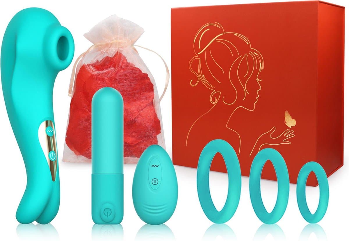 IVY LUX - Valentijn cadeautje voor haar - valentijn cadeautje voor hem - Sex toys voor koppels - Set met 3 artikelen inclusief romantische rozenblaadjes - Waterproof - Turquoise — afbeelding 1
