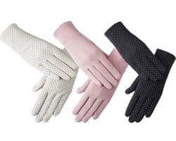 Dailygoods - CHENGZI 3 Paar Vrouwen UV Handschoenen Zon Bescherming Rijden Handschoenen Zomer Sunblock Handschoenen Voor Rijden Outdoor, Roze, Wit, zwart, One Size