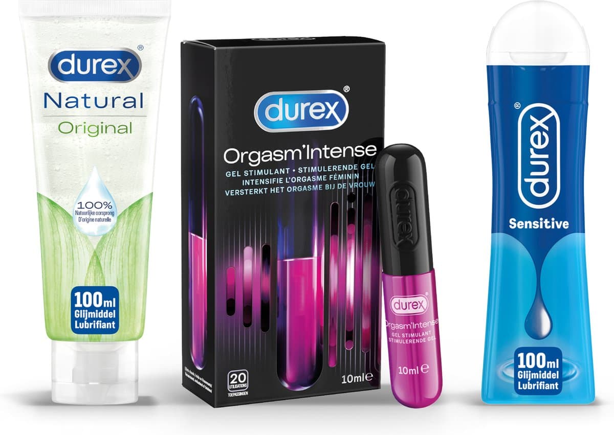 Durex - 3 Glijmiddelen - Voor Comfort En Genot - Waterbasis - Nature Hydratant 100ml - Intense Orgasm glijmiddel 10ml - Play Sensitive 100ml - Voordeelverpakking — afbeelding 1