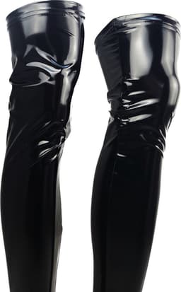 BamBella® - Kousen - Maat L/XL - Zwart - Datex (Mix latex en stof ) - Sexy Kniekousen van Super Glans Fetish kleding bdsm Dames sokken — thumbnail 5