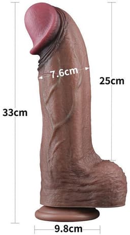 LoveToy - Dubbellaagse siliconen dildo XXL 33 cm (Ø7.6 cm) - Bruin — thumbnail 4