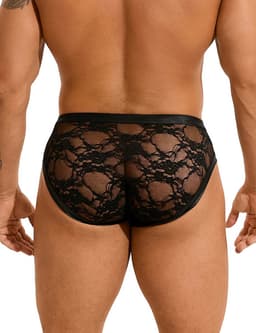Sexy heren slips van leer en kant - maat S/M - BDSM - black sexy leather lace men underwear - clubwear heren latex ondergoed erotiek mannen — thumbnail 3