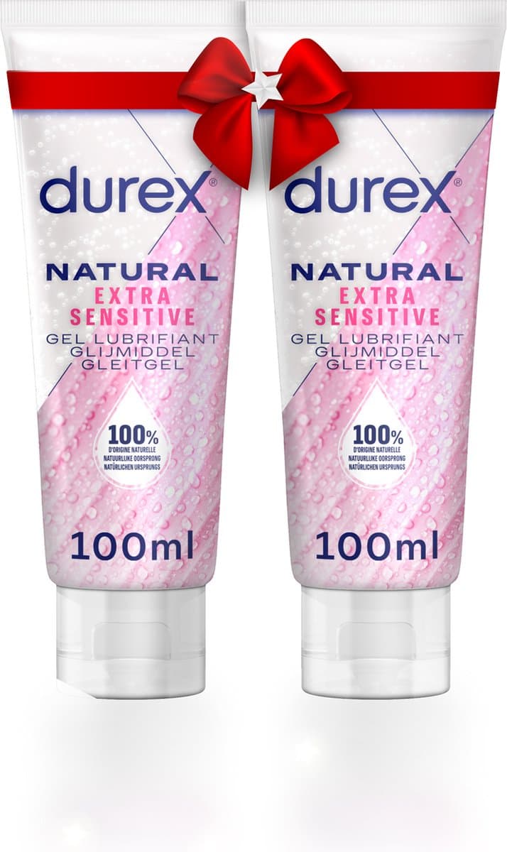 Durex Glijmiddel Natural - Extra Sensitive - 100% natuurlijk - 100ml x2 - Cadeau voor man en vrouw — afbeelding 1