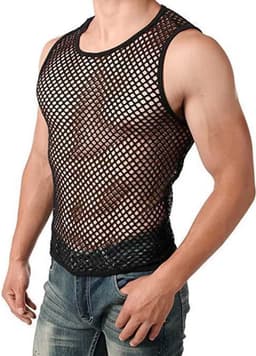 Heren mesh tank top - Visnet - Mouwloos - Erotisch hemd mannen - Polyester — thumbnail 1