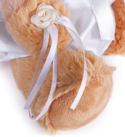 Teddy Bruidspaar in Witte Bruidsjurk – Set van 2 met Sluier en Bloemen – Creatief Geldgeschenk of Huwelijkscadeau – 25 cm — thumbnail 2