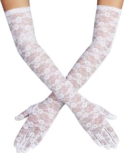 1 Paar Dames Kanten Handschoenen Lange Elegante Theekransje Engagement Dans Cocktail Party Opera Handschoenen, wit — thumbnail 1