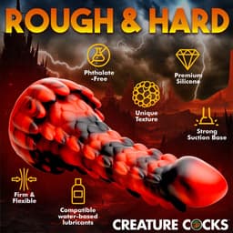Rood Zwarte Siliconen Fantasie Dildo Met Unieke Textuur. Stevige, Flexibele Dildo Met Zuignap — thumbnail 1