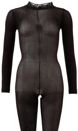 Mandy Mystery Lingerie –  Catsuit met Open Rug en Kruis met Kant Afgewerkt Kraag – Maat S/M - Zwart — thumbnail 4