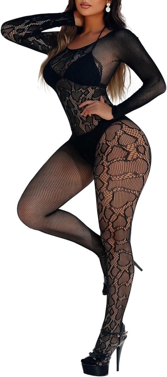 Netkousen Bodysuit Vrouwen - Sexy Fishnet Jumpsuit Bodystocking voor Dames — afbeelding 1