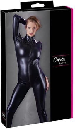 Cottelli Collection – Extravagante Catsuit met Lange Mouwen en Rits voor een Kinky Uitstraling – Maat L – Zwart — thumbnail 1