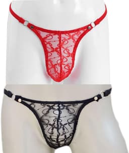 Sleek Heren String met Kant en Elastische Tailleband - Zwart en Rood — thumbnail 2