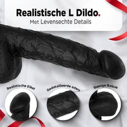 Rosebay Realistische Dildo 26 cm - Zachte Siliconen Dildo met Zuignap & Balzak - Dildo voor Mannen en Vrouwen - Zwart — thumbnail 4